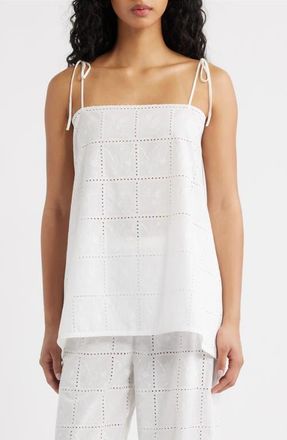 Faithfull The Brand Mora Broderie Anglaise Tie Shoulder Top in Broderie White at Nordstrom, Size X-Small