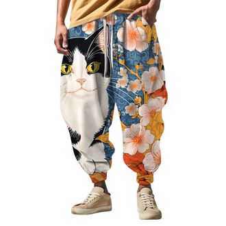 Generic VYLYNL Mens Harem Pants Fancy Print Beach Yoga Pants Wide Leg Baggy Sweatpants Low Crotch Hippie Leisure Trousers 3D Printed Tracksuit Bottoms Elastic