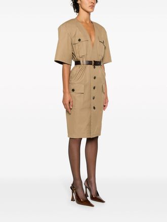 Saint Laurent Cotton Twill Midi Dress - Beige