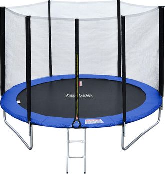 Happy Garden Cama El&aacute;stica De 245cm Reversible Azul/verde, Pack Trampol&iacute;n Canberra + Red De Seguridad + Escalera + Lona + Kit De Anclaje