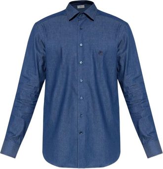 Etro Camicia In Cotone Con Logo Ricamato-Uomo