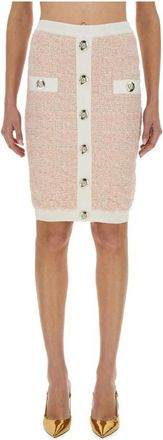 Balmain Tweed Gebreide Knoopsluiting Pencil Rok - Dames - Kokerrokken - Roze - S - Tweed - Rokken