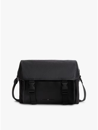 Tommy Hilfiger Mens Flag Logo Jacquard Satchel - Black