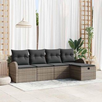 vidaXL Vidaxl - Conjunto De Sof&aacute; De Jard&iacute;n Con Coj&iacute;n 5 Pcs Gris Polirat&aacute;n