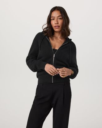 Vuori Clothing &Eacute;milie Full Zip Cashmere Rib Hoodie | Black | XS, Size Extra Small
