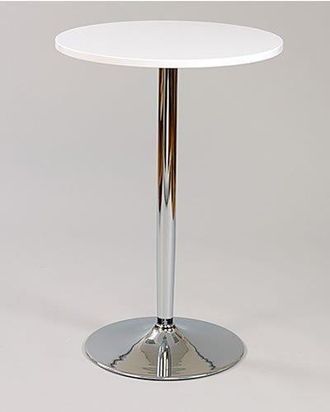 Netfurniture Farley Tall White Poseur Shiny Chrome Frame White Round Table Top