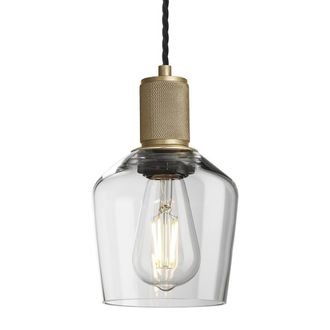 Industville Knurled Glass Schoolhouse Pendant - 5.5 Inch - Clear in Metallic Gold | Size: Medium