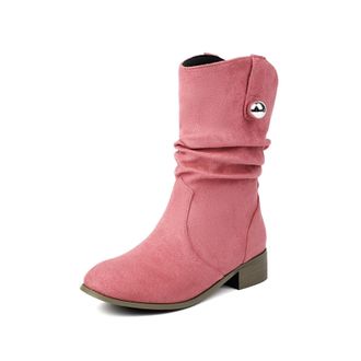 Generic Womens Slouch Mid Calf Boots With Metal Button Suede-Like Material Comfortable Slip Resistant Durable For Casual Daily Streetwear Fall Winter,Fuchsia,