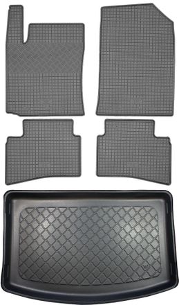 OEM Kia Rio Iv Yb Hatchback (5 Puertas) Desde 02.2017 Set - Alfombrillas De Goma Para Coche + Alfombrilla Para Maletero