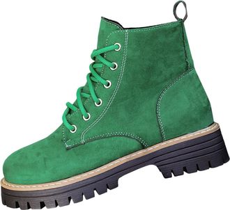 Generic Ankle Boots for Women UK Thick Mid Heel Lace Up Buckle Round Toe Platform Ankle Booties Solid Versatile Comfortable Combat Boots(C-Dark Green,10)