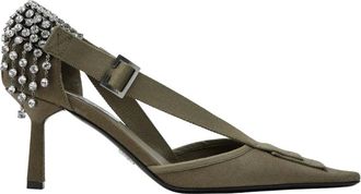 Prada D&eacute;collet&eacute; in Canvas with Crystals - female - Prada - Pumps - Green - 3 1/2 UK - Shoes