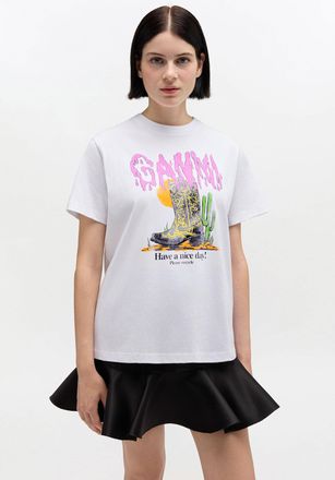 Ganni White Western Boot Print T-shirt - Size XXS