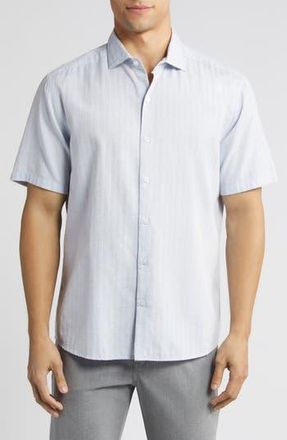 Robert Barakett Silvera Herringbone Slub Short Sleeve Button-Up Shirt in Blue at Nordstrom Rack, Size Xx-Large