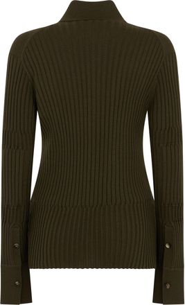 Bottega Veneta Womens Ribbed Silk-Cashmere Top Khaki Shirt