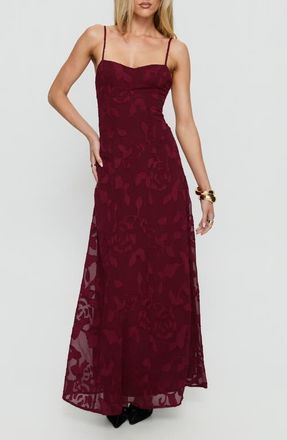 Princess Polly Leading Lady Floral Jacquard Gown in Red Floral Burnout at Nordstrom, Size 10