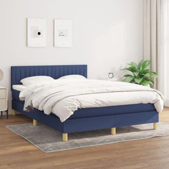 vidaXL Cama Box Spring Con Colch&oacute;n Tela Azul 140x200 Cm Vidaxl