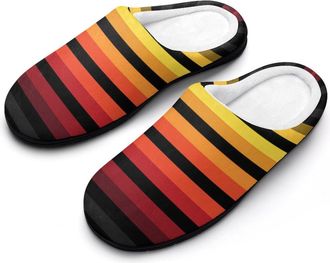 Generic Yellow Orange Red Stripes Womens Slippers Winter Warm House Shoes Indoor Outdoor Hotel Slipper