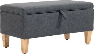 HOMCOM Linen Storage Ottoman Box Toy Chest Footstool with Rubberwood Legs | TJ Hughes