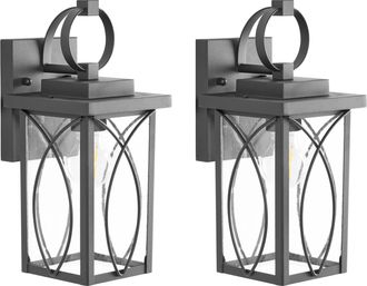 Beliani Conjunto De 2 L&aacute;mparas De Pared Para Exterior De Metal Estilo Moderno Puerta Principal Porche Negro Buzau