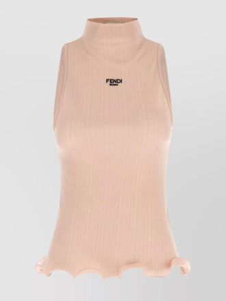 Fendi ribbed mock neck cotton tank top