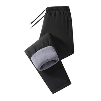 Generic Mens Black Thermal Fleece Lined Jogger Pants with Zipper Pockets, Warm Elastic Waist Outdoor Trousers for Hiking and Cold Weather Leisure Activities(B