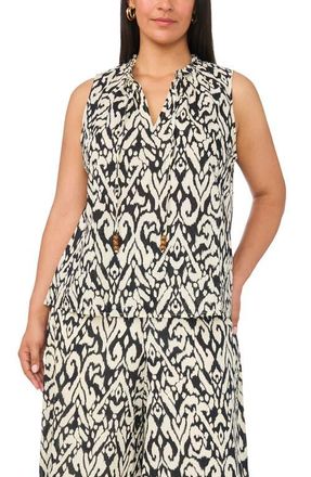 Vince Camuto Front Slit Flowy Cotton Shell in Rich Black at Nordstrom, Size 1 X