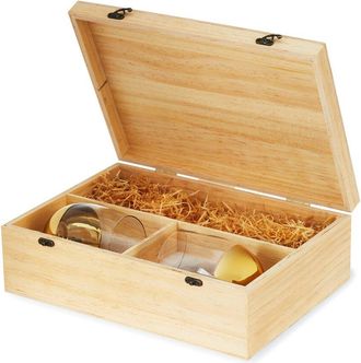 Twine Wood Wine Box With 2 Stemless Glasses
