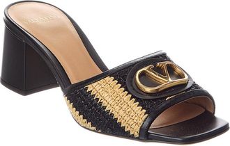 Valentino Vlogo 60 Straw & Leather Sandal