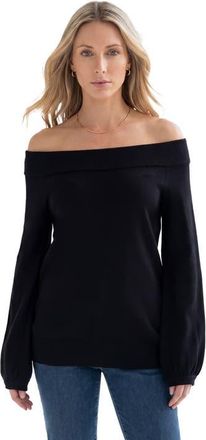 Roaman's Plus Size Off The Shoulder Blouson Sleeve Sweater in Black at Nordstrom, Size 32