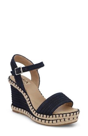 Mia Milazzo Platform Wedge in Navy Raffia at Nordstrom, Size 6.5