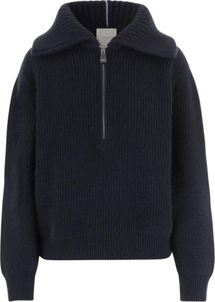 Malo Geribde kasjmier trui met halve rits - Dames - Cashmere truien - Blauw - S - Kasjmier - Truien & Vesten