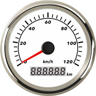 OEM Veloc&iacute;metro Gps De 85 Mm 0-120 Km/h Para Barco Con Retroiluminaci&oacute;n Roja (0-120 Km/h, Blanco + Acero Inoxidable)
