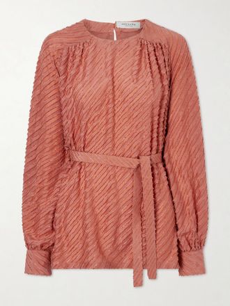 Giuliva Heritage Collection Blusa In Seta Sfrangiata Con Cintura Tea - Rosso