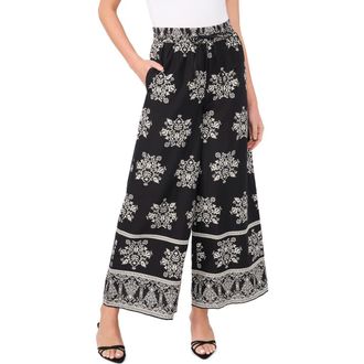 CeCe by Cynthia Steffe Ankle Wide Leg Pull-On Pants in Rich Black at Nordstrom, Size Xx-Small