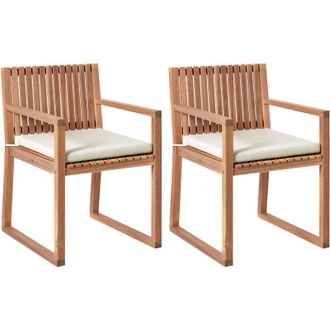 Beliani Conjunto De 2 Sillas De Jard&iacute;n R&uacute;stico Con Cojines Madera De Acacia Certificada Poli&eacute;ster Marr&oacute;n Claro Y Gris Pardo Sassari Ii