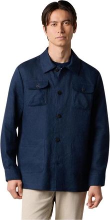 Brooks Brothers Linnen Utility Overshirt - Heren - Zomerjassen - Blauw - L - Linnen - Jassen