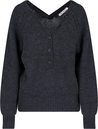 Our Legacy Grey Country Henley Deep V-Neck Merino Wool Sweater