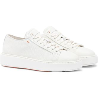 Santoni Womens tumbled leather sneaker in White at Nordstrom, Size 10.5