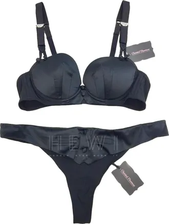 Chantal Thomass Black Satin Pad Bra & Thong Set Size L
