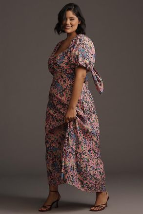 English Factory Puff-Sleeve Printed Midi Dress