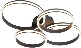 QAZQA Dise&ntilde;o Plaf&oacute;n Negro Con Led Regulable En 3 Pasos 4 Luces - Navara Aluminio /pl&aacute;stico /acero Redonda Incluye Led Max. 4 X 60 Watt - Qazqa