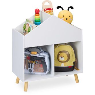 Relaxdays Relaxdays - Estanter&iacute;a Infantil Casa, 67x60x30cm, Librer&iacute;a Ni&ntilde;os 6 Estantes, Patas Madera, Mueble Juguetes, Blanco/natural
