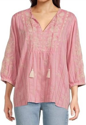 Johnny Was Prairie Blouse 3/4 Sleeve Hyacinth In Monse Stripe