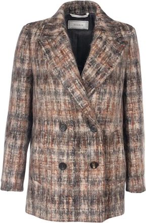 PESERICO Dubbelrijen Jas van Mohairmix met Ruitpatroon - Dames - Mantel - Beige - M - Katoen - Jassen