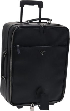 Prada Expandable Front Zip Boston Tessuto Black Leather Handbag (Pre-Owned)