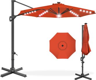 Best Choice Products 10ft 360-Degree Solar LED Lit Cantilever Patio Umbrella, Outdoor Hanging Shade