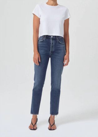 A Gold E Riley Long High Rise Straight Jean In Cypher