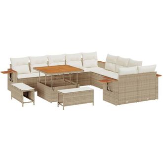 vidaXL Conjunto De Sof&aacute; De Jard&iacute;n Con Coj&iacute;n 13 Pcs Beige Polirat&aacute;n Vidaxl