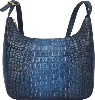 Anuschka womens Anuschka 7021 Medium Shoulder Hobo, Womens Hand-painted Genuine Leather Handbag, Embossed Sapphire, One Size