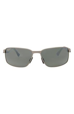 Maui Jim 61mm Rectangle Frame Polarized Sunglasses in Grey Grey Grey at Nordstrom Rack